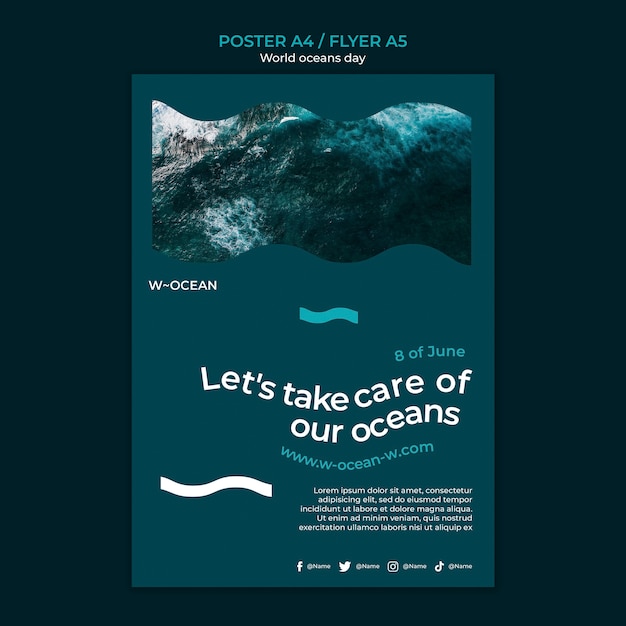 Free PSD world oceans day vertical poster template