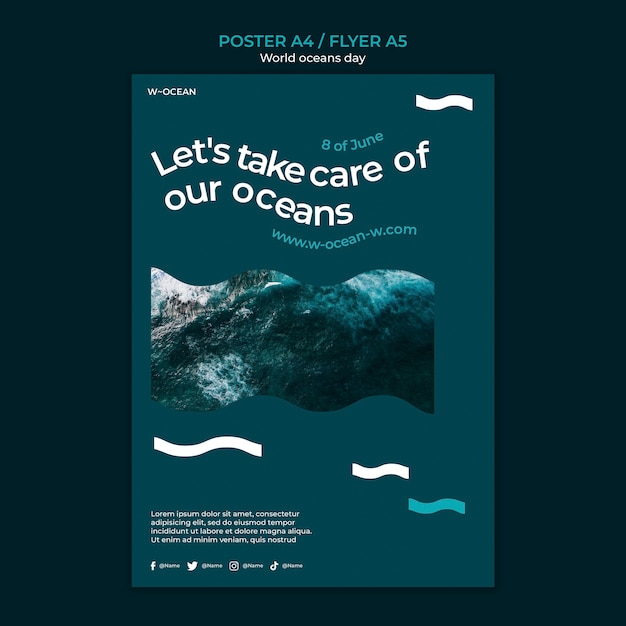 Free PSD world oceans day vertical poster template