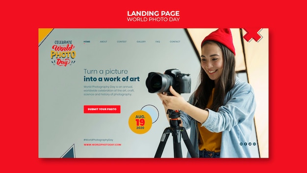 Free PSD world photo day landing page template