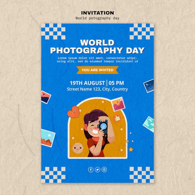 Free PSD world photography day invitation template