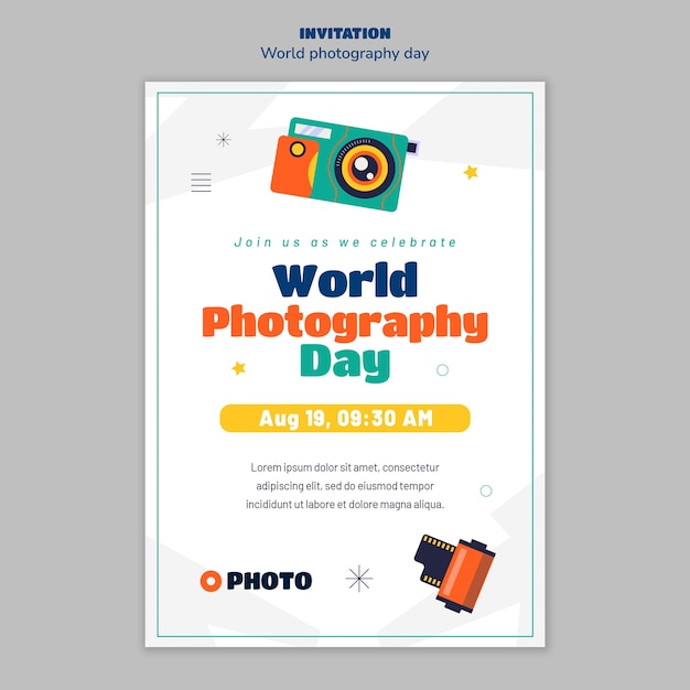 Free PSD world photography day invitation template