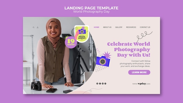 Free PSD world photography day landing page template