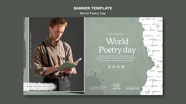 Free PSD world poetry day event banner template with photo