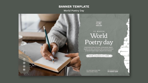 Free PSD world poetry day event banner template with photo