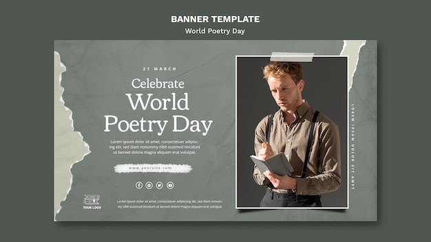 World poetry day event banner template with photo