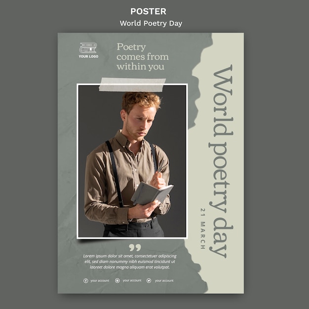 World poetry day event poster template with photo