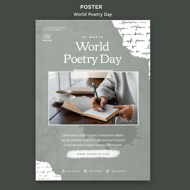 World poetry day event poster template with photo