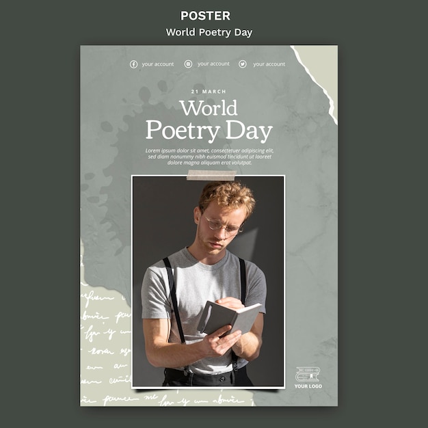 World poetry day event poster template with photo