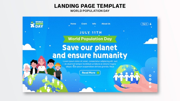 Free PSD world population day landing page template