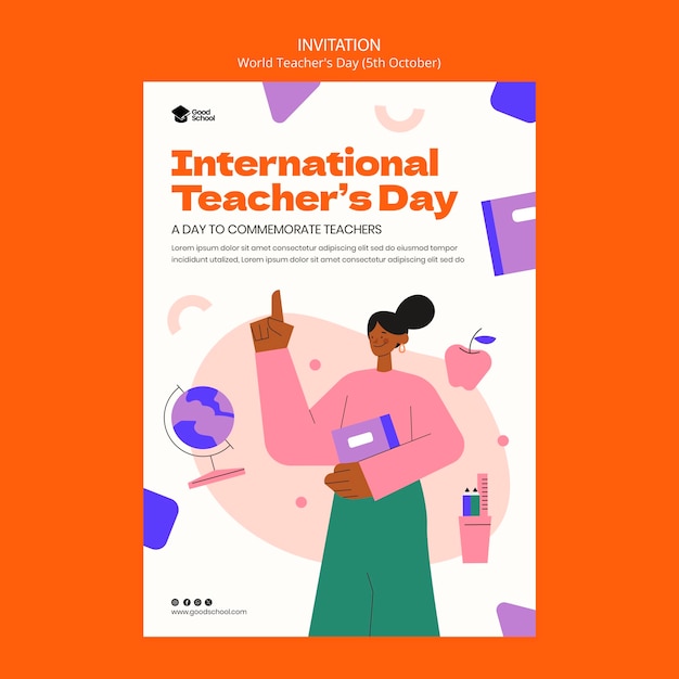 Free PSD world teacher's day invitation template