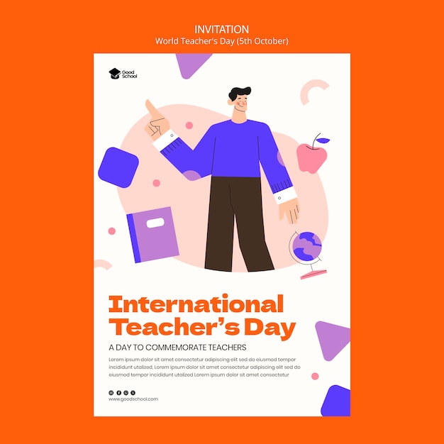 Free PSD world teacher's day invitation template