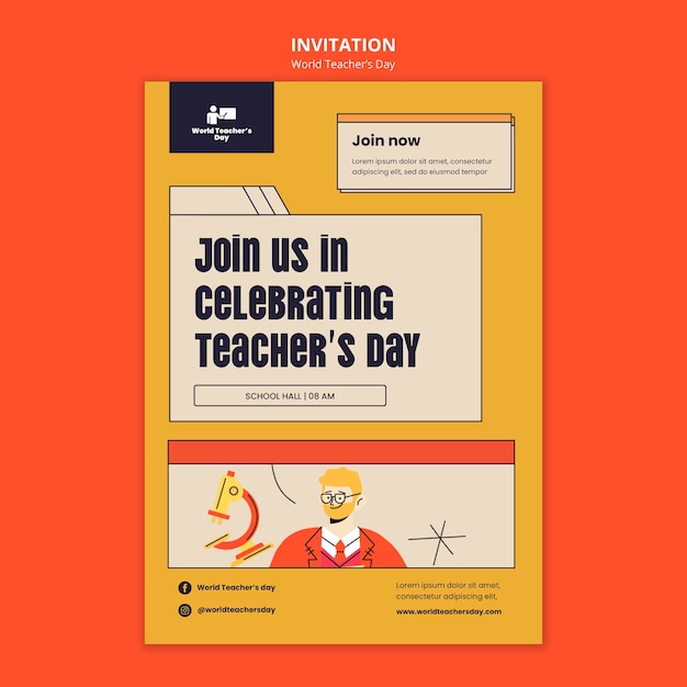 Free PSD world teacher's day invitation template