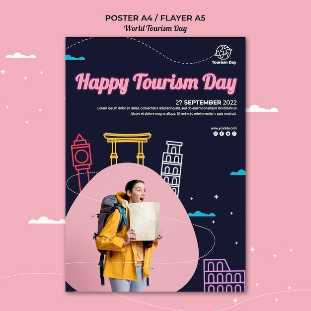 Free PSD world tourism day poster template