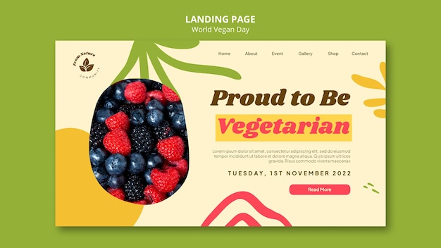 Free PSD world vegan day landing page