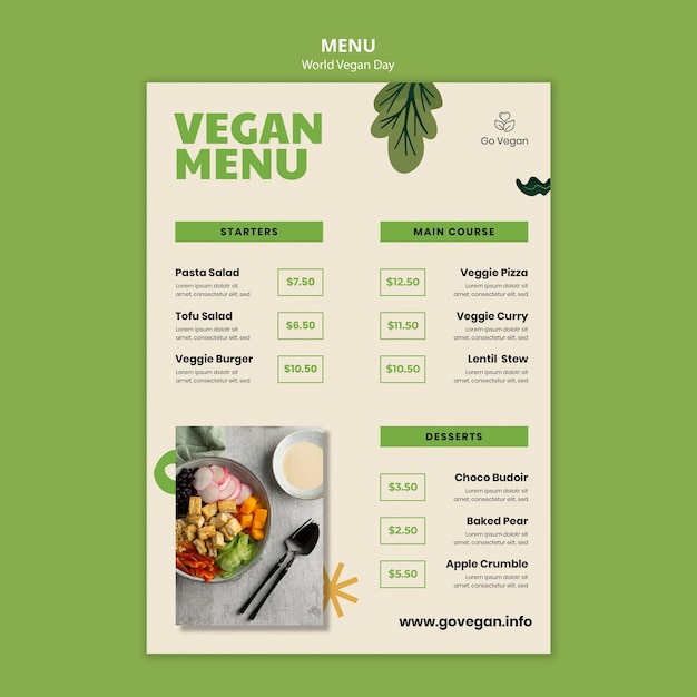 World vegan day menu template