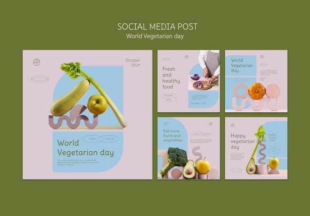 Free PSD world vegetarian day instagram posts set