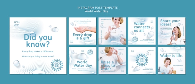 Free PSD world water day celebration  instagram posts