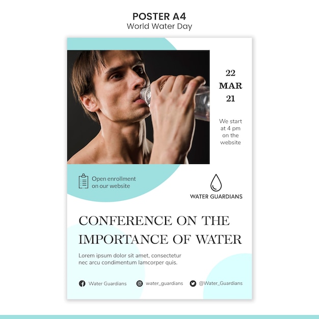 Free PSD world water day concept poster template