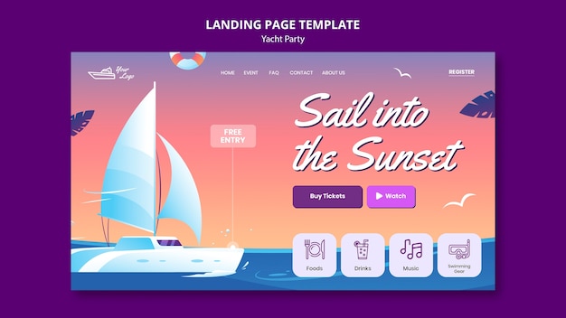 Free PSD yacht party landing page template