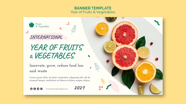 Free PSD year of fruits and vegetables banner template