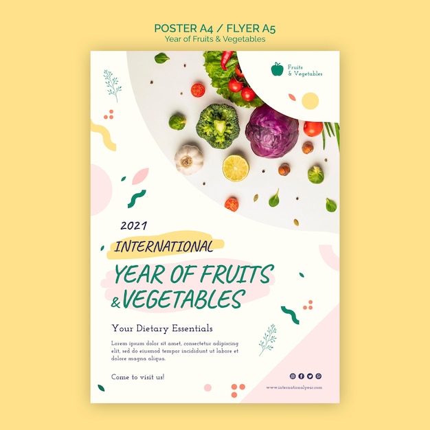 Free PSD year of fruits and vegetables flyer template