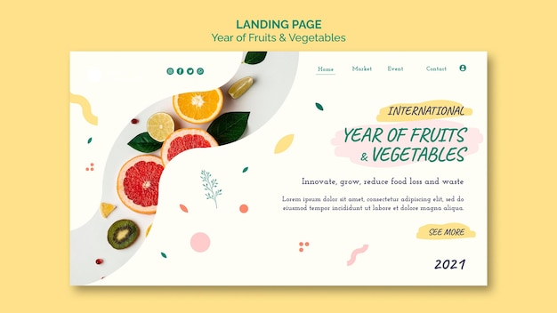 Free PSD year of fruits and vegetables web template