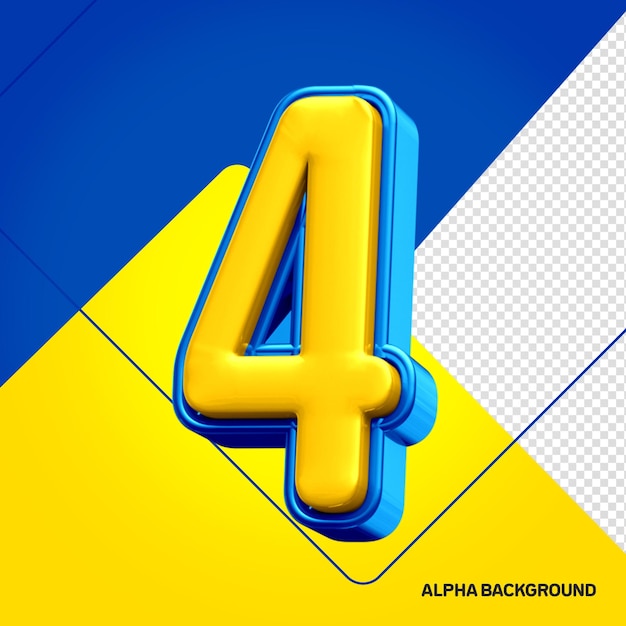 Free PSD yellow alphabet with number 4 3d blue