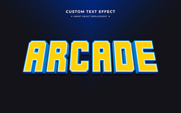 Free PSD yellow and blue arcade 3d text style effect