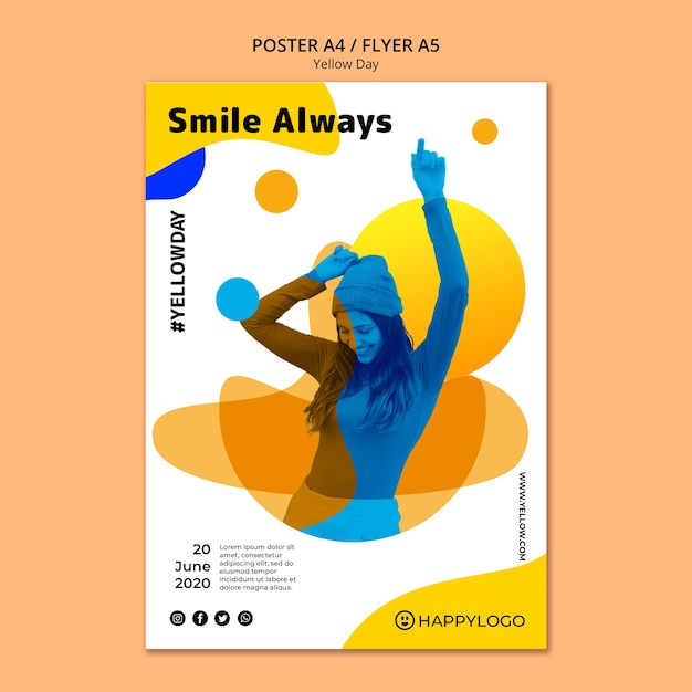 Free PSD yellow happy day smile always poster