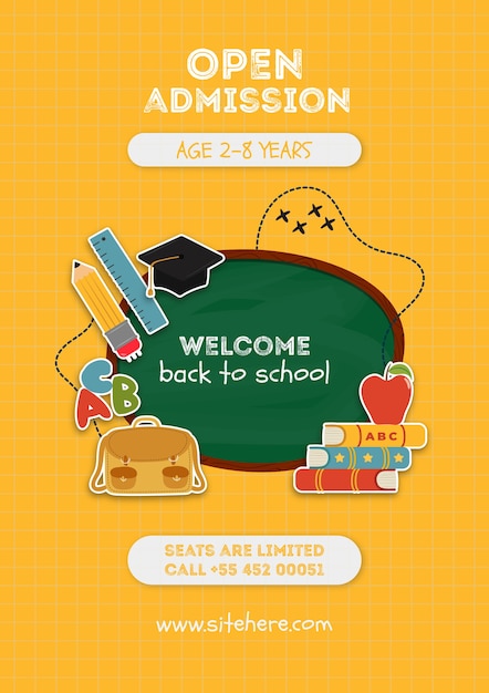 Free PSD yellow open admission poster template