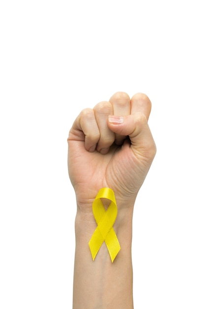 Free PSD yellow ribbon held in hand