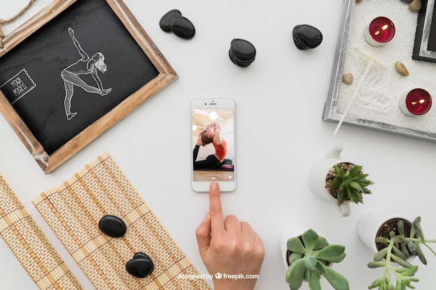 Free PSD yoga composition with smartphone