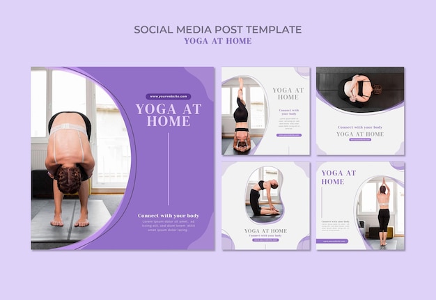 Yoga at home social media posts template