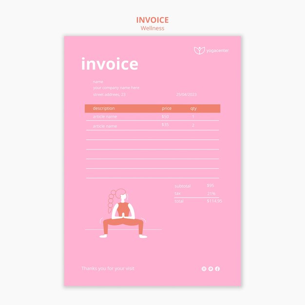 Yoga invoice template with person stretching