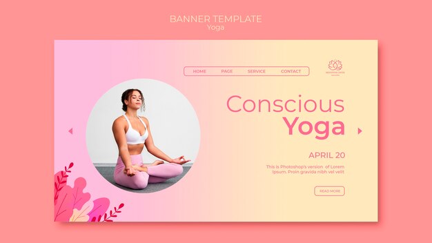 Yoga lessons banner with photo of woman