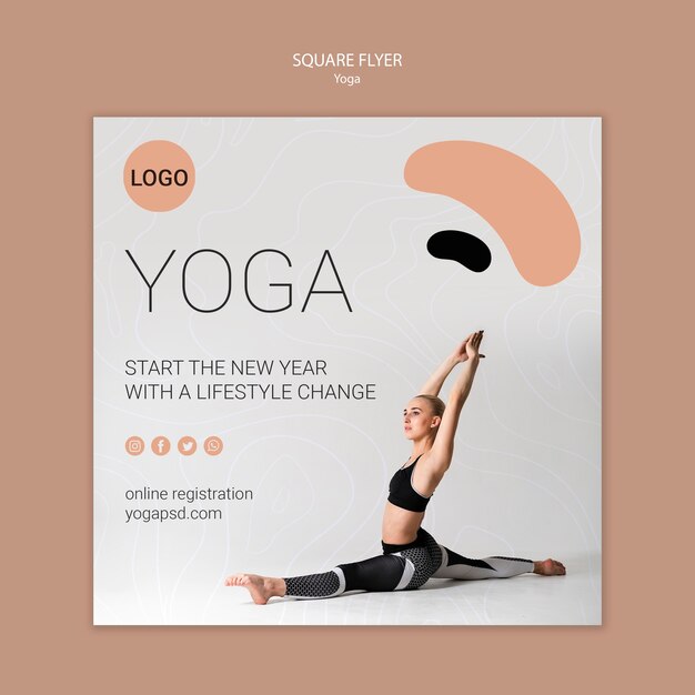 Yoga square flyer with girl stretching