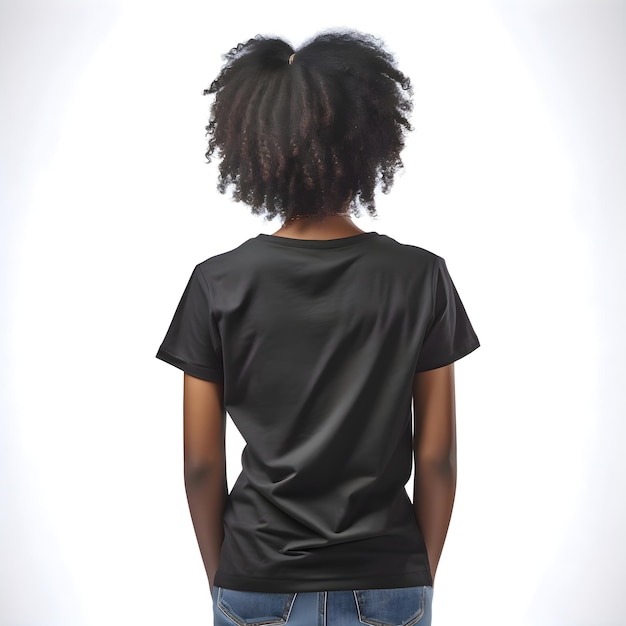 Free PSD young african american woman in black t shirt on white background