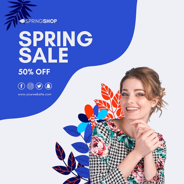 Free PSD young beautiful woman sale square flyer