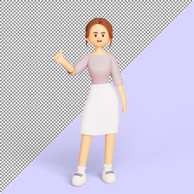 Young businesswoman standing and showing thumb up 3d illustration cartoon character