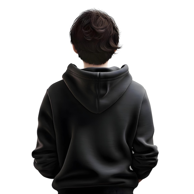 Free PSD young man in black hoodie isolated on white background rear view