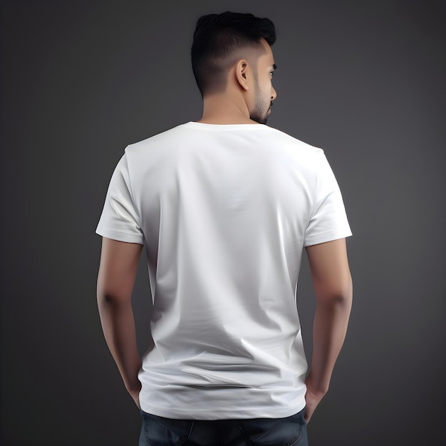 Free PSD young man in blank white t shirt on grey background mock up