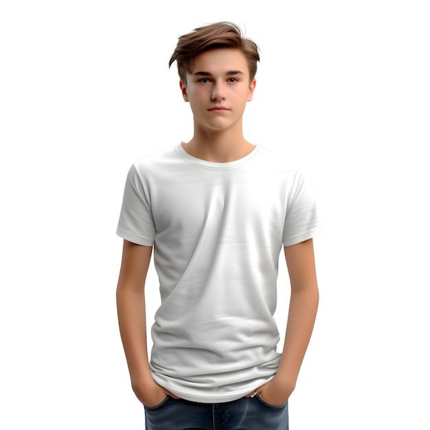 Free PSD young man in blank white t shirt isolated on white background with clipping path