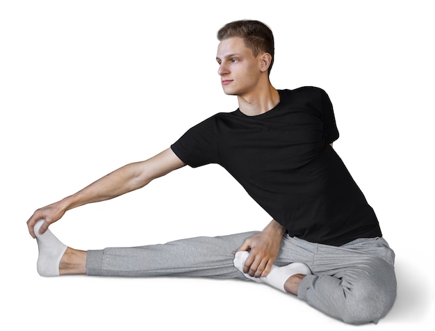 Free PSD young man doing a yoga position