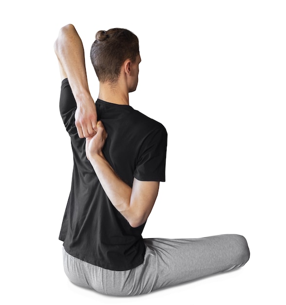 Free PSD young man doing a yoga position