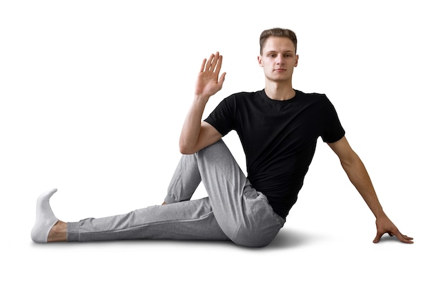 Free PSD young man doing a yoga position