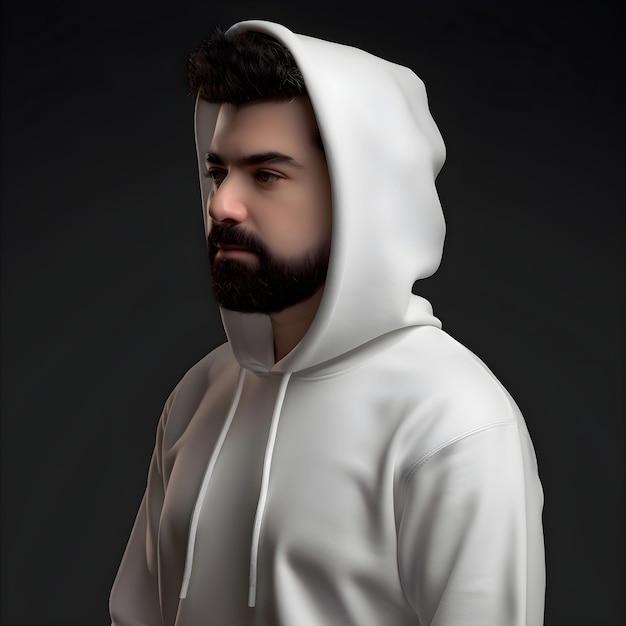 Free PSD young man in white hoodie 3d rendering computer digital drawing