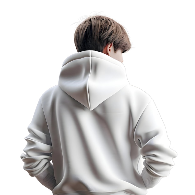 Free PSD young man in white hoodie isolated on white background back view