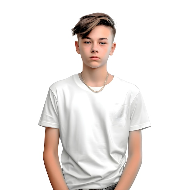 Free PSD young man with short hair in white t shirt on white background