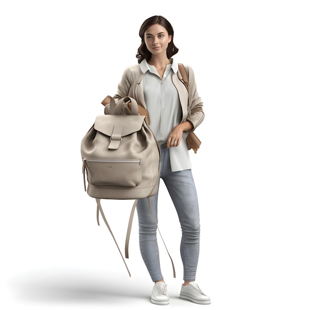 Free PSD young woman with backpack isolated on white background 3d illustration