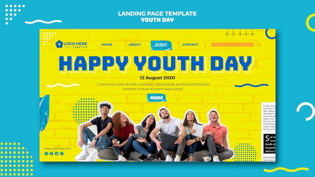 Free PSD youth day landing page template